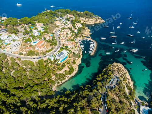 Preview: Spain, Mallorca, Palma de Mallorca, Aerial view, El Toro, Villas and yachts near Portals Vells