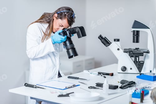 Preview: Forensic scientist examining murder weapon