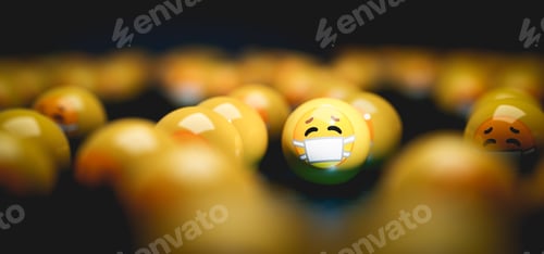 Preview: Emoji emoticons with face masks. Covid-19 coronavirus concept