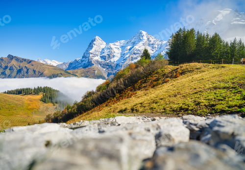 Preview: Mountain scenery in the Swiss Alps. Mountains peaks. Natural landscape.