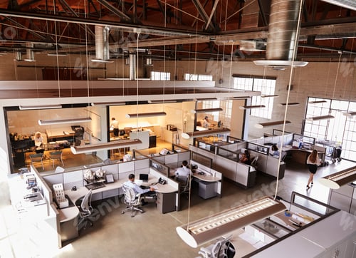 Preview: Elevated view of a busy open plan office