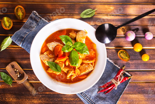 Preview: baked meat with tomato sauce