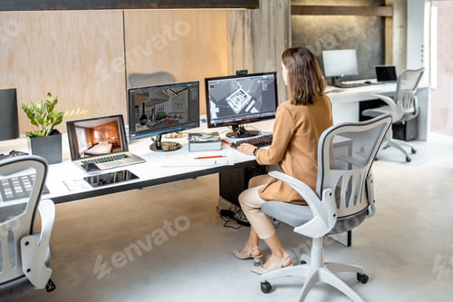 Preview: Young inteiror designer working in the office