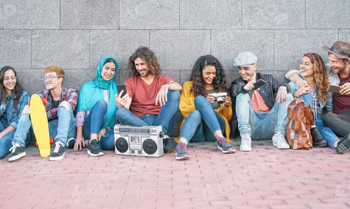 Preview: Group of diverse friends having fun outdoor