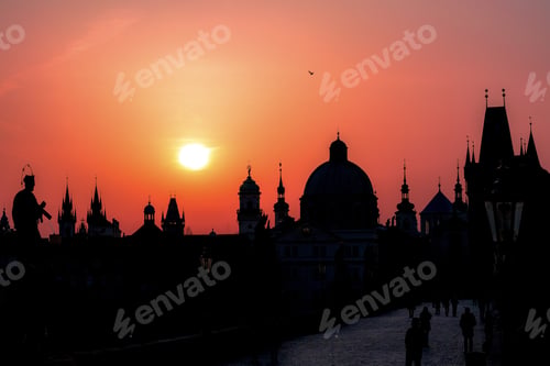 Preview: View of Charles Bridge at sunrise, Prague, Czech Republic, Europe