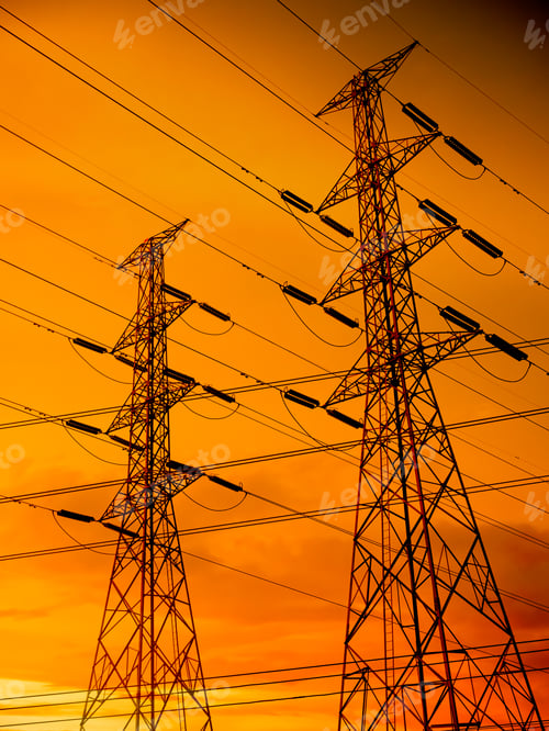 Preview: High Voltage Pole on Sunset Background,Power Line Tower electric