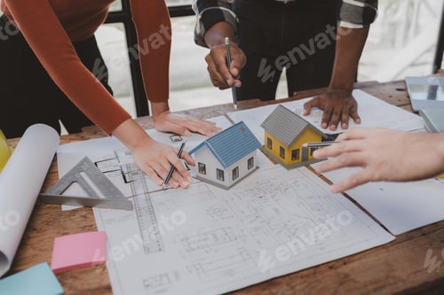 Preview: Group architects and engineers build houses and conference buildings together to design and build st