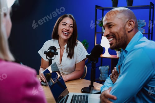 Preview: Group of three hosts is capturing a live audio broadcast