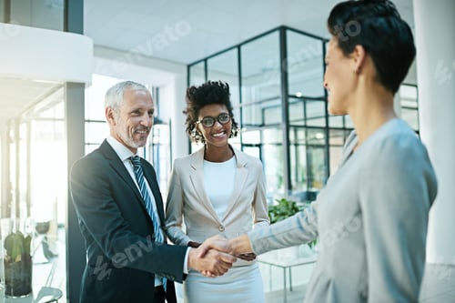 Preview: Shot of businesspeople shaking hands in an modern office