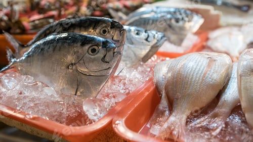 Preview: A stall vendor selling live fish and various ingredients in popular marketplace