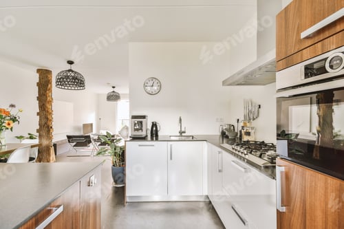 Preview: Kitchen and dining zone in studio apartment