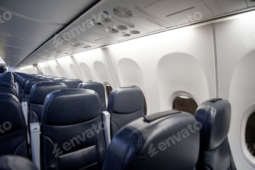 Preview: Empty passenger airplane seats in the cabin of plane
