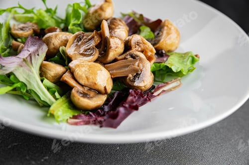 Preview: Mushrooms pickled champignon salad snack fresh delicious gourmet food background