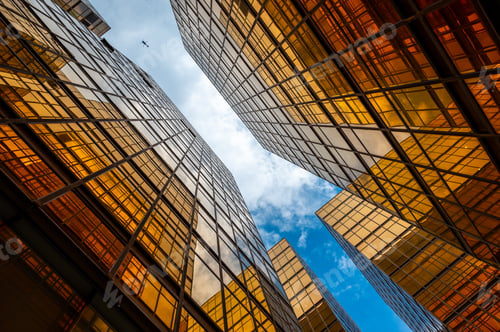 Preview: gold skyscraper building at Hong Kong, business modern architecture urban downtown office