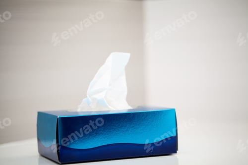 Vista previa: Box white hygiene napkins in light bathroom