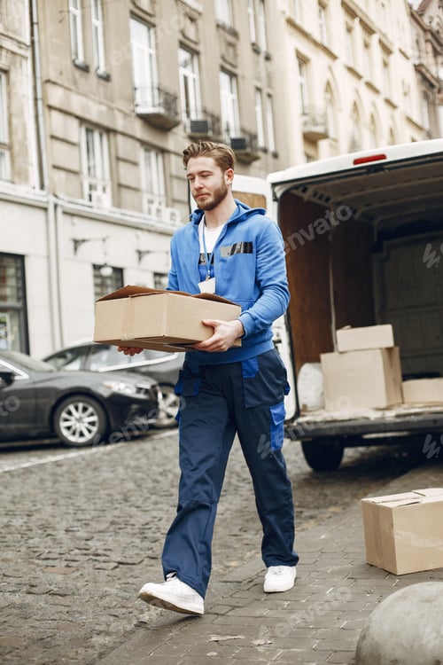 Preview: Delivery Man Carrying Boxes in an Urban Setting