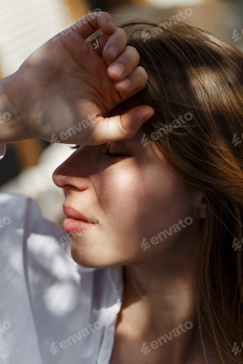 Preview: Beautiful girl portrait, sunlight face portrait, summer time picture