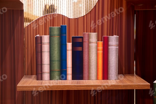 Preview: Colorful Books on a Wooden Shelf
