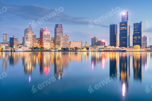 Preview: Detroit, Michigan, USA Skyline at Dawn