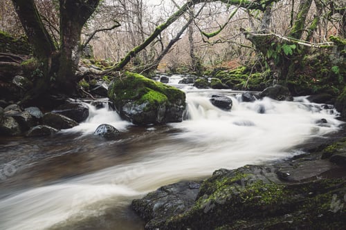 Preview: River in the Lake District by the Aira High Force Waterfall, UK, long exposure