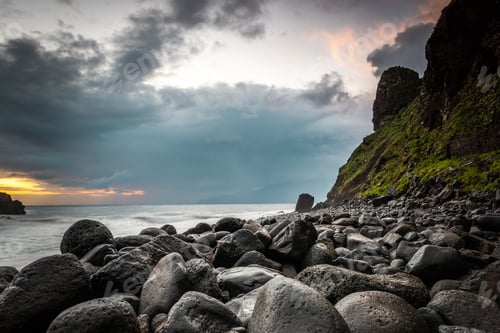 Preview: Ribeira da Janela. Volcanic rock formations standing the Atlantic Ocean ,Madeira Island, Portugal