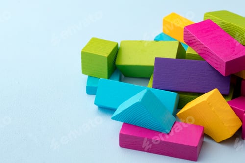 Preview: Wooden toy building kit details on blue background