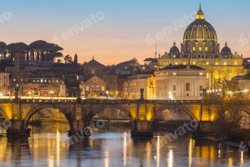 Preview: Vatican palace and Tiber river at sunset. Rome, Italy