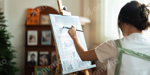 Preview: hand of artist with brush painting picture art, creativity, artistic and artwork, painting