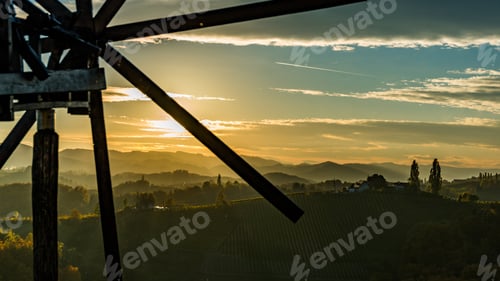 Preview: Windmill at winery in Austria Styria tourist spot sunset