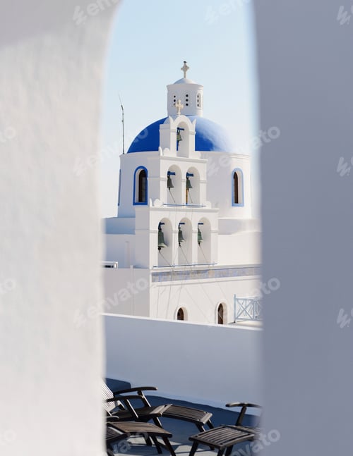 Preview: Distant view of Church, Oia, Santorini, Greece