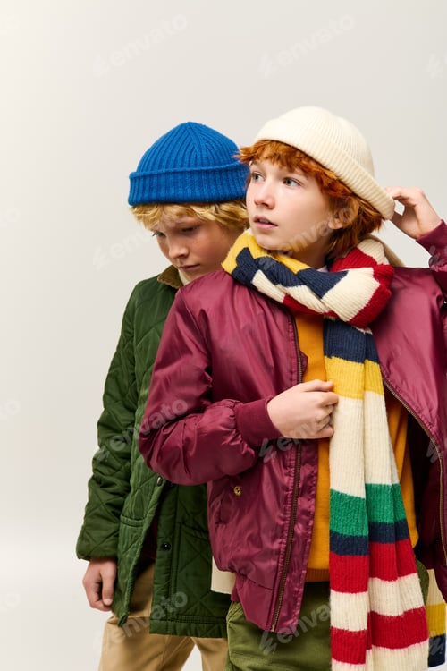 Preview: Creative stylish kids showcase playful fashion and childhood memories in vibrant outfits
