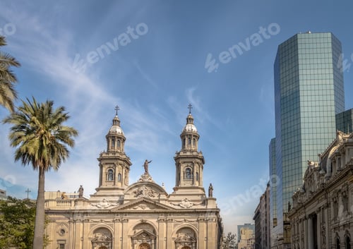 Preview: Santiago Metropolitan Cathedral at Plaza de Armas Square - Santiago, Chile