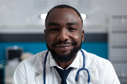 Preview: Closeup of african american specialist doctor with stethoscope