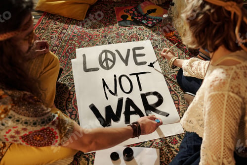 Preview: Creating Love Not War Art Piece with Brushes and Inks