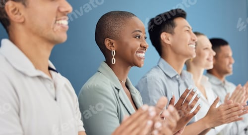 Preview: Diversity, team and business in meeting, smile and celebrate for partnership, group project and pla