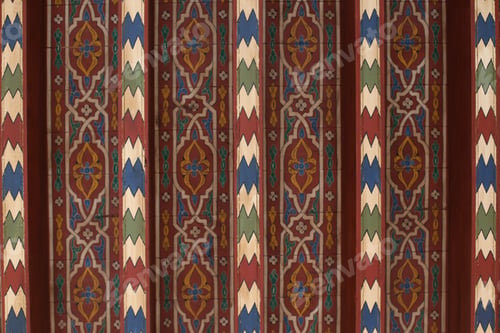 Preview: Closeup shot of an abstract ancient ethnic painting pattern with floral elements on a wooden wall