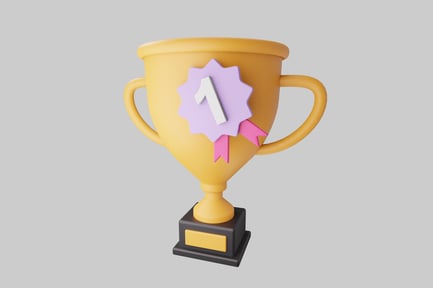 Preview: Gold trophy with handles, badge, and ribbon