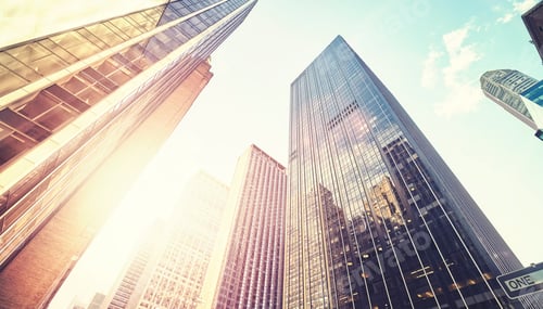 Preview: Vintage stylized picture of Manhattan skyscrapers at sunset, NYC
