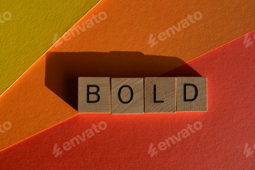Preview: Bold, word in 3D wooden alphabet letters isolated on colourful background