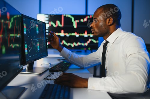 Preview: Business stock trader man working on crypto currency markets with blockchain technology