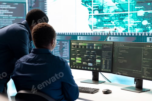 Preview: Cyber investigation team working in a governmental hacking room