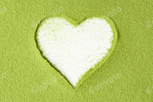 Preview: Heart shaped space in matcha powder creates bright minimal mockup for healthy green tea branding