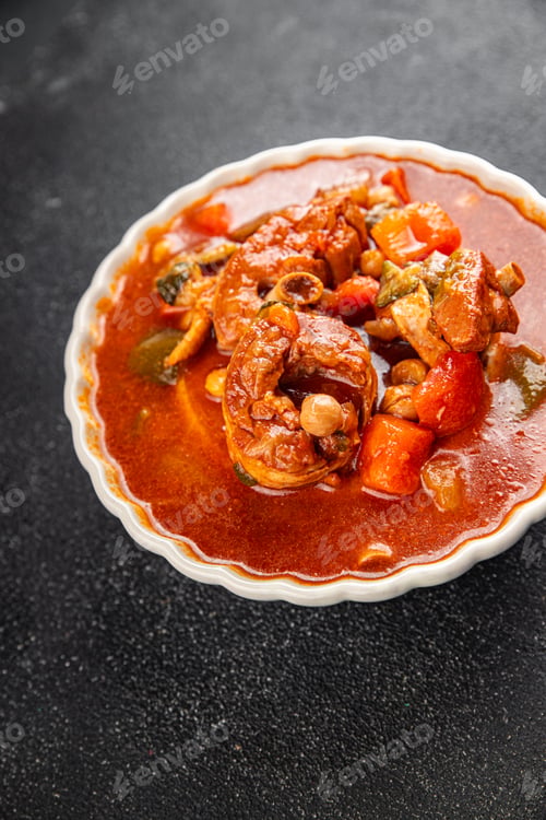Preview: Red soup tomato goulash meat vegetable goulash fresh tasty food dish gourmet food background