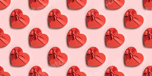 Preview: Red gift box in shaped of hearts. Banner with space for text.