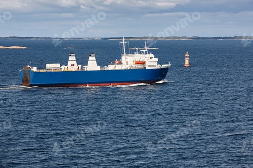 Preview: Cargo ship on the baltic sea. Aland islands. Finland. Horizontal