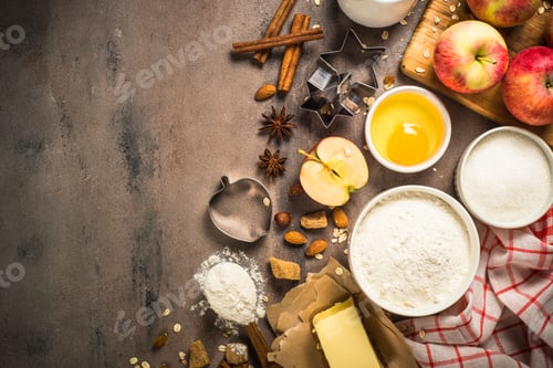 Preview: Ingredients for cooking autumn baking. Top view