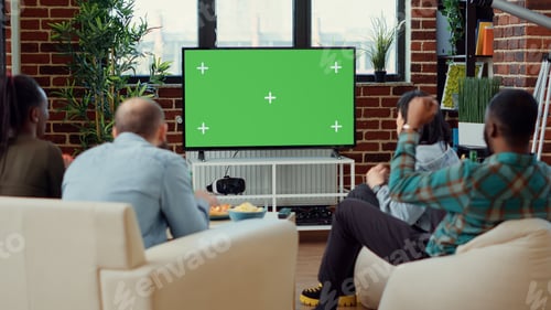 Preview: People cheering at football game match on greenscreen