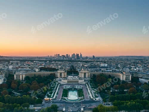 Preview: Palais de Chaillot and financial district viewed from Eiffel Tower, Paris, France