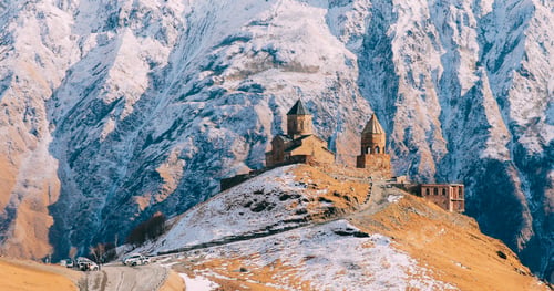 Preview: Stepantsminda, Gergeti, Georgia. Famous Gergeti Trinity Tsminda
