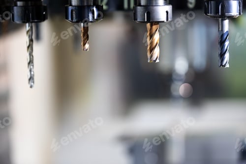 Preview: Heap of finished metal drill tools with protective coating